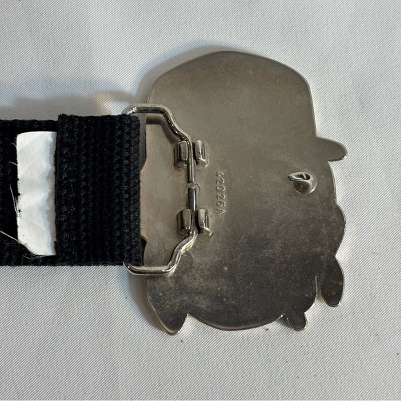 ÉS Black Nylon Canvas Belt with Skull Buckle and Metal Cap and Grommits - Picture 5 of 6